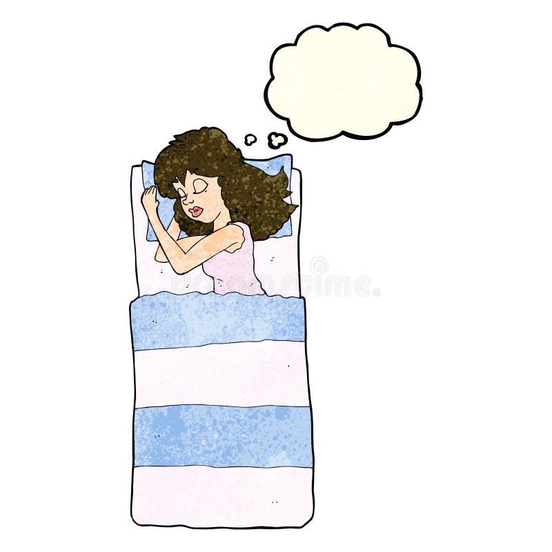 cartoon sleeping woman with thought bubble