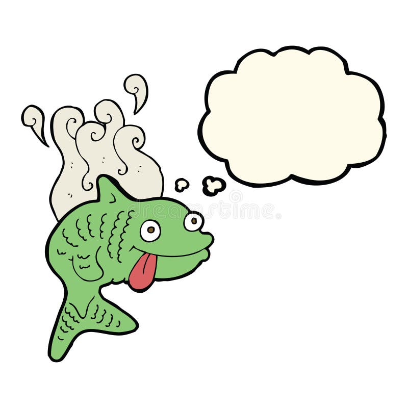 cartoon smelly fish with thought bubble