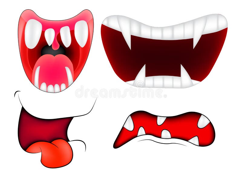 Cartoon smile, mouth, lips with teeth set. vector mesh illustration isolated on white background vector illustration