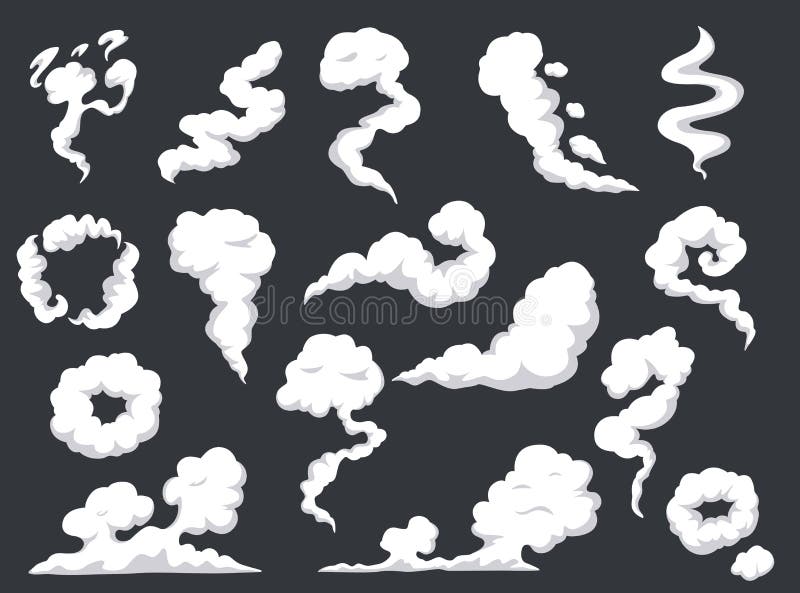 Cartoon smoke. Comic steam cloud, mist, smog. Gas fumes blast, explosion dust. Fog and clouds burst, vapors or fumes
