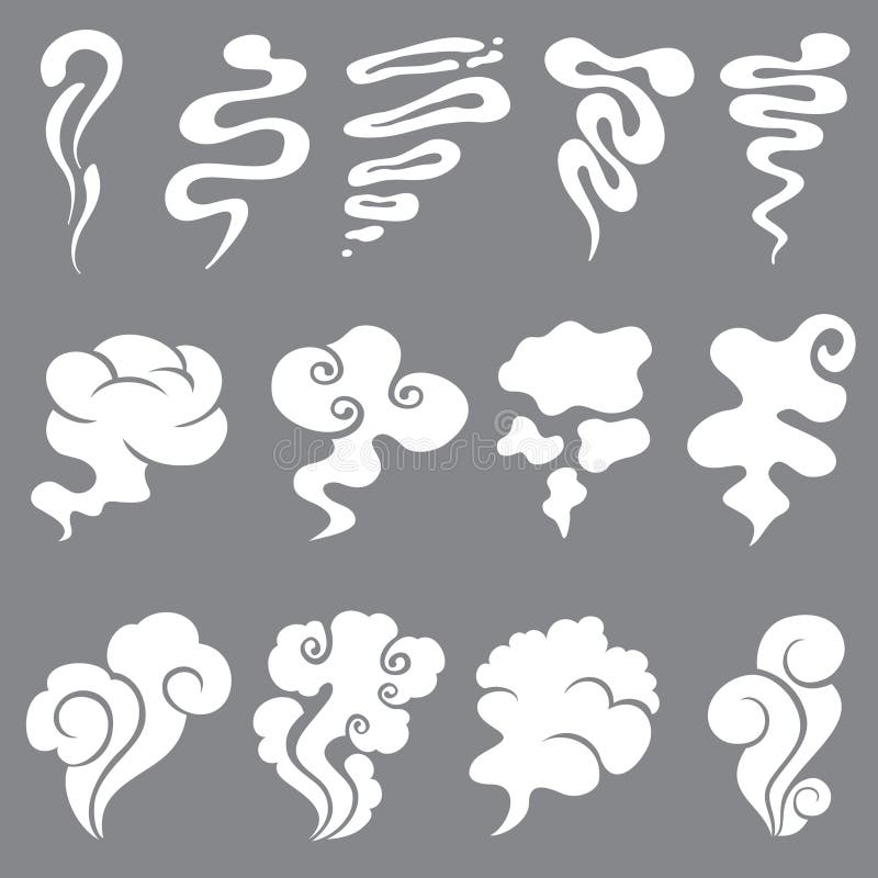 Cartoon smoke and dust clouds. Comic puff and steam vector set