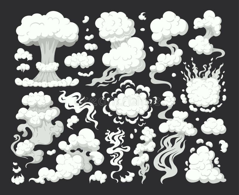 Cartoon Smoke or Dust Clouds, Puff Comic Smoke Explosion Elements