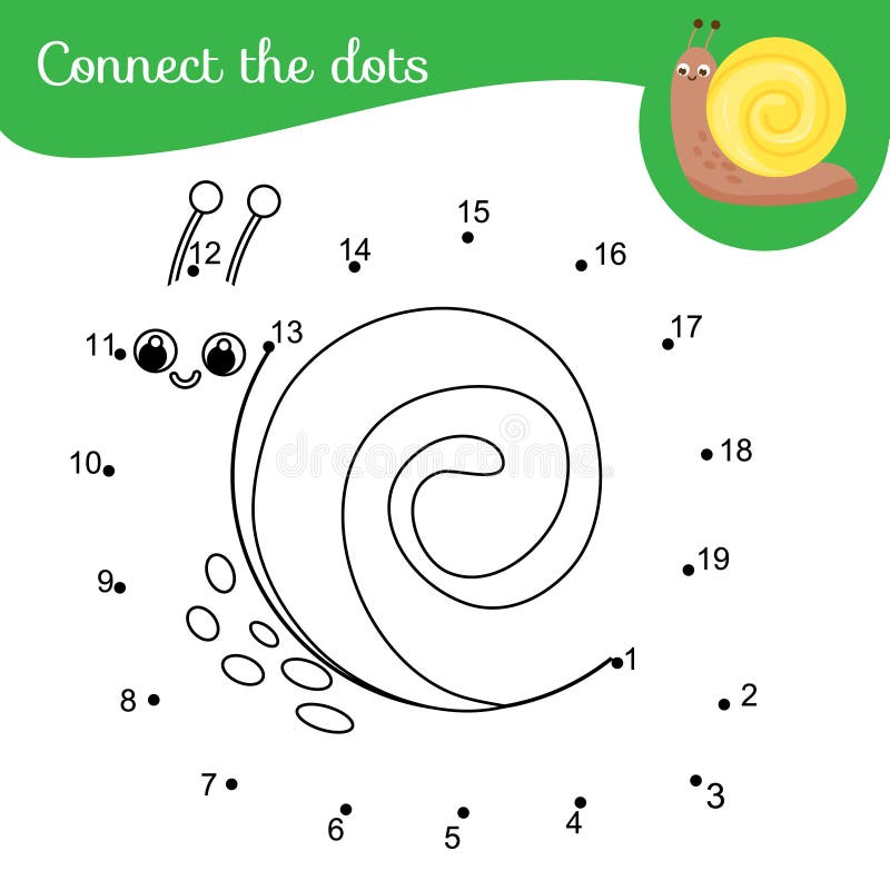 Cartoon snail. Connect the dots. Dot to dot by numbers activity for kids and toddlers. Children educational game