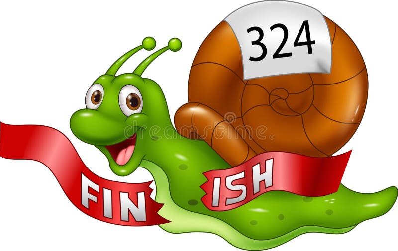 Cartoon snail crosses the finish line alone as winner stock illustration