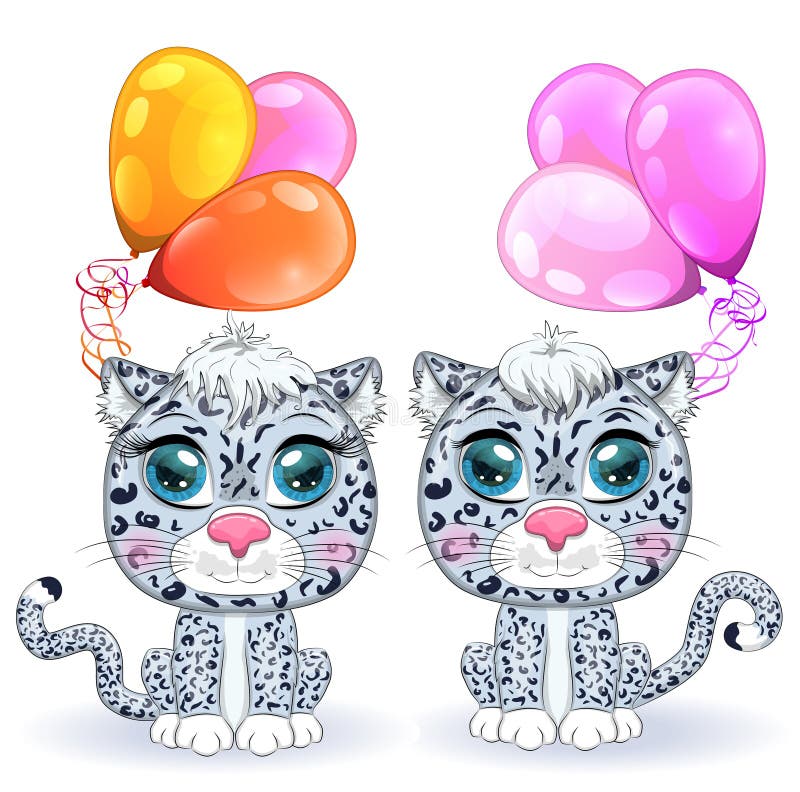 Cartoon Snow Leopard with Expressive Eyes. Wild Animals, Character