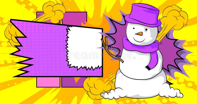 Cartoon snowman comic book holiday retro vector comics pop art design vector illustratie