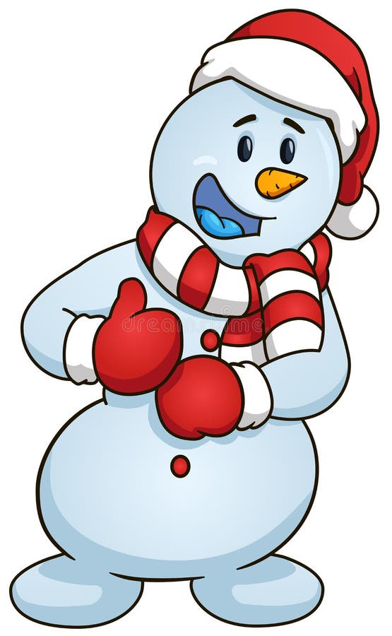 Cartoon snowman giving the thumbs up. Vector clip art illustration with simple gradients. On a white background.