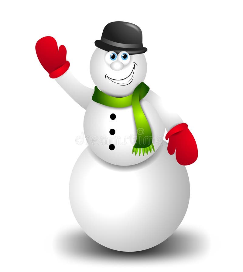 Cartoon Snowman Waving stock illustration. Illustration of mittens