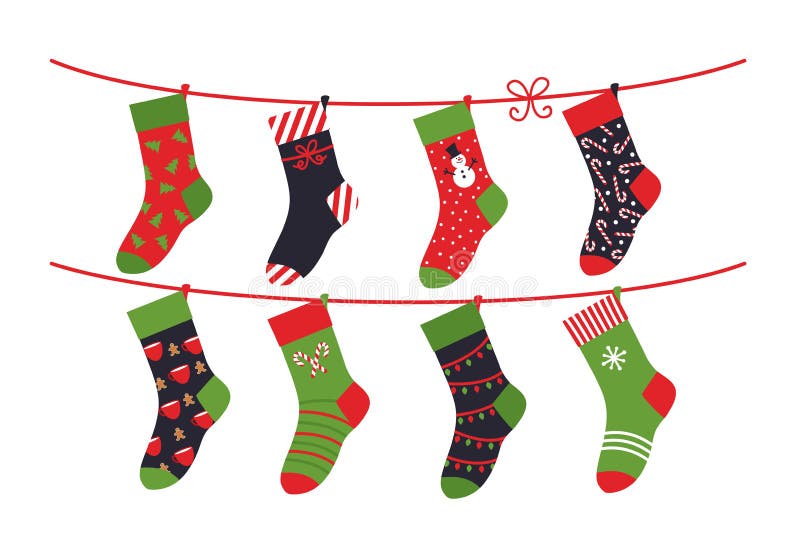 Cartoon Socks. Children Clothing Elements with Cute Christmas Patterns ...