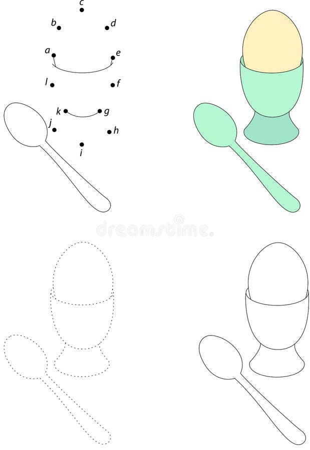 Cartoon soft-boiled egg and spoon. Dot to dot game for kids