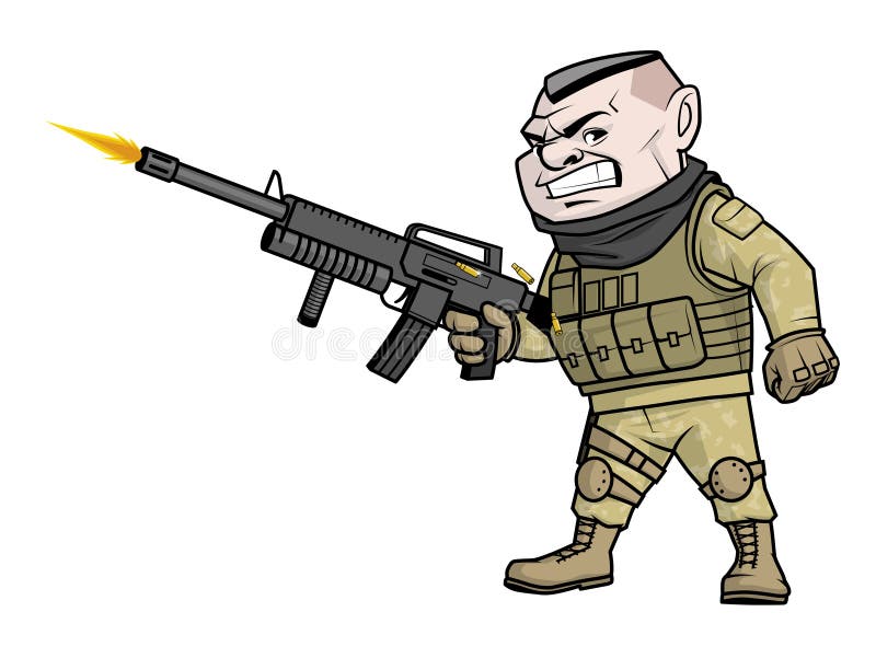 Cartoon Soldier Shooting His Gun Stock Illustration - Illustration of