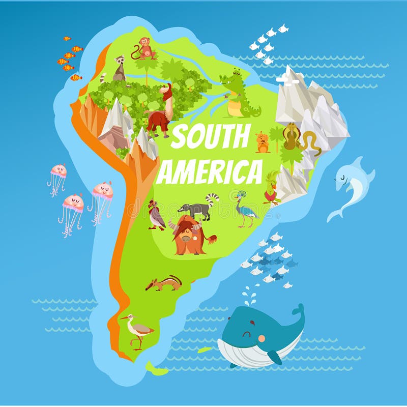 Cartoon South America Continent Geographic Map Stock Vector