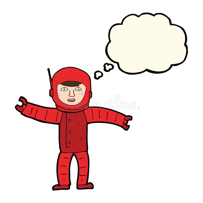 cartoon space man with thought bubble