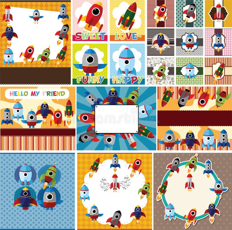 Cartoon spaceship card stock illustration