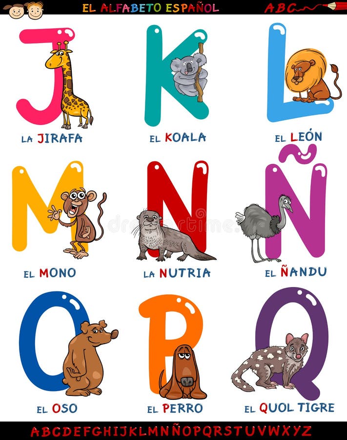 Cartoon Spanish Alphabet with Animals Stock Vector - Illustration of  children, book: 44125167