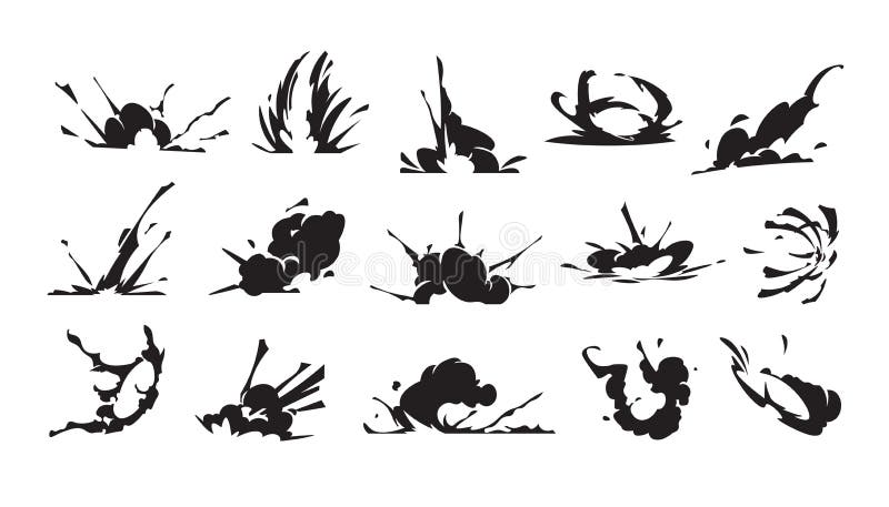 Cartoon speed effect. Comic explosion and fast move trace, smash punch and hit air dust game animation asset. Vector