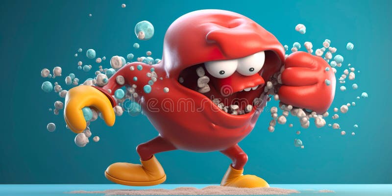 Cartoon Spleen Character with a Superhero Costume, Flexing Its Muscles ...
