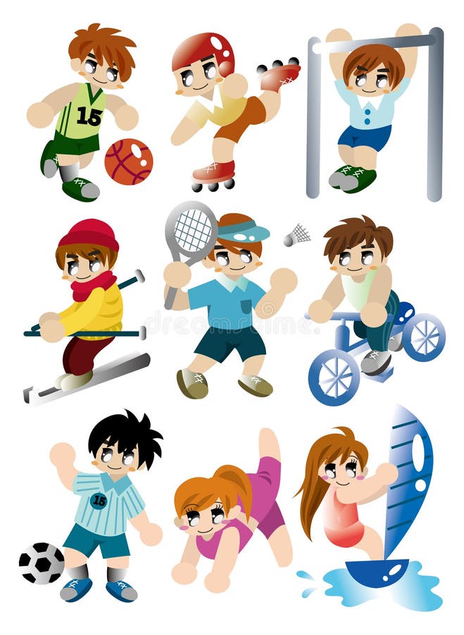 Cartoon Sport Player Icon Set Stock Vector - Illustration of play ...