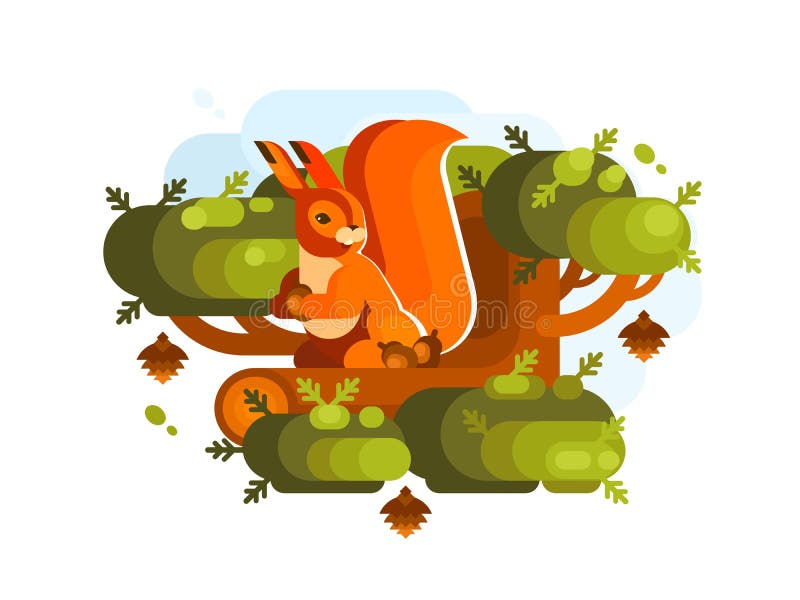 Cartoon Squirrel with Acorn Stock Vector Illustration of flat, lovely
