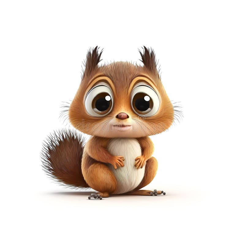 A Cartoon Squirrel with Big Eyes and Big Eyes. on a White Background