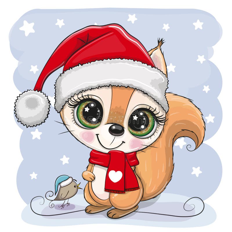 Cartoon Squirrel in Santa Hat on a Blue Background Stock Vector - Illustration of bird, greeting: 232413290 Cartoon Squirrel in Santa Hat on a Blue Background Stock Vector - Illustration of bird, greeting: 232413290