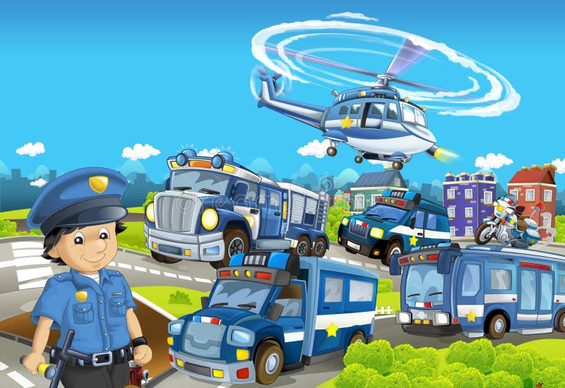 Cartoon Stage with Different Machines for Police Duty and Policeman - Colorful and Cheerful Scene Stock Illustration - Illustration of machines, helicopter: 114913687 Cartoon Stage with Different Machines for Police Duty and Policeman - Colorful and Cheerful Scene Stock Illustration - Illustration of machines, helicopter: 114913687