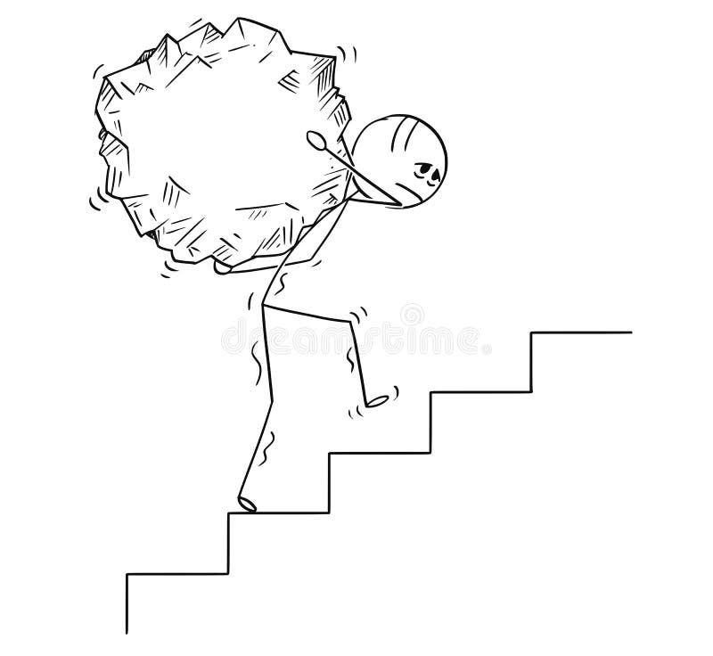 Cartoon of Man Carrying Big Piece of Rock Upstairs Stock Vector -  Illustration of pressure, design: 120807393