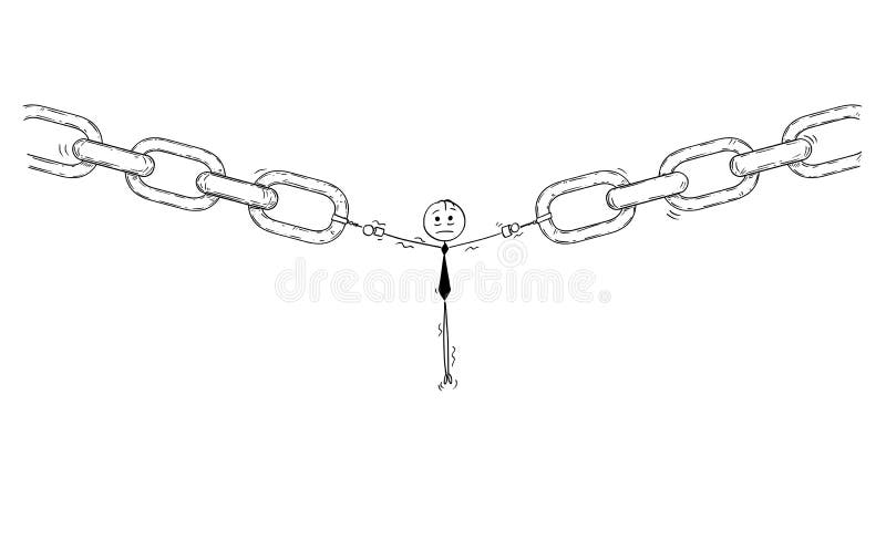 Cartoon of Businessman or User or Employee as the Weakest Link of Chain