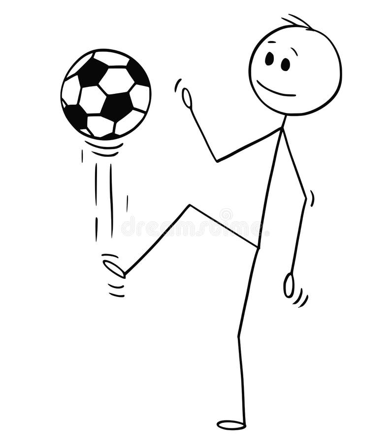 Cartoon of Football or Soccer Player Juggling or Kicking the Ball