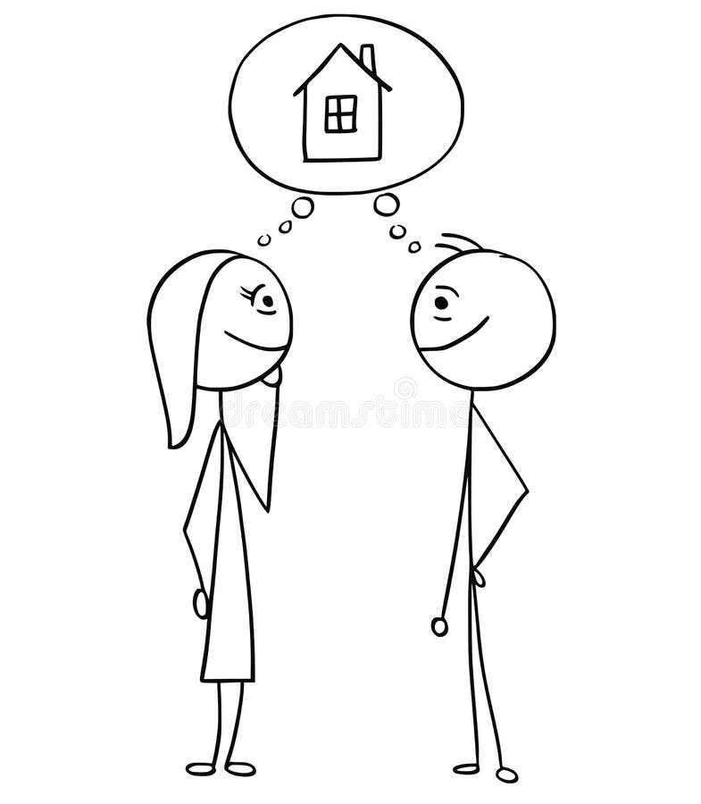 Vector Cartoon Of Man And Woman Thinking Planning Together To Bu Stock