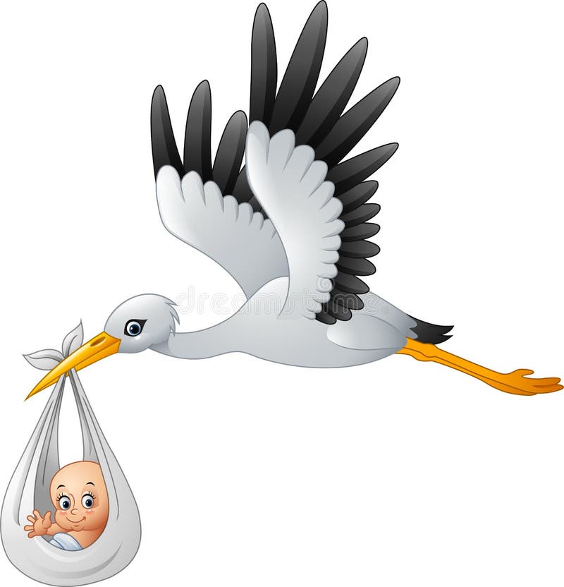 Cartoon Stork Carrying Baby Stock Vector - Illustration of adoption