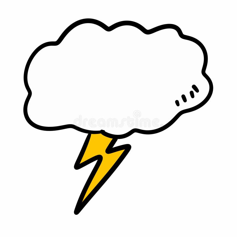 Cartoon storm cloud with lightning symbol stock illustration