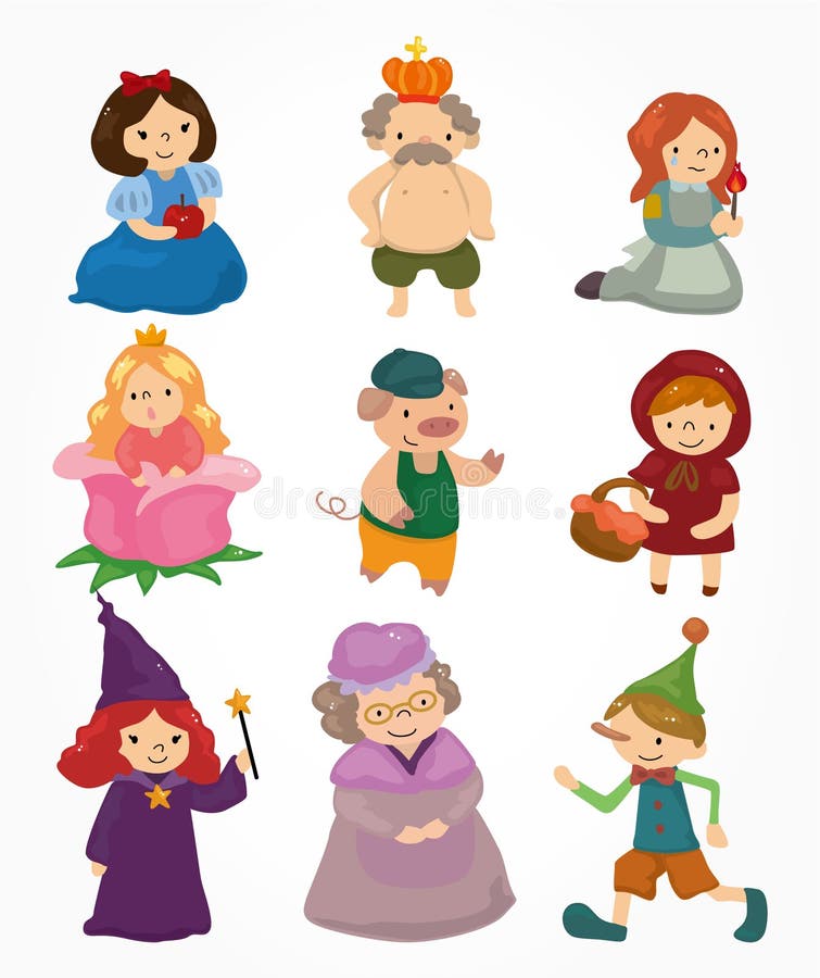 Cartoon story people icons set vector illustration Cartoon story people icons set vector illustration