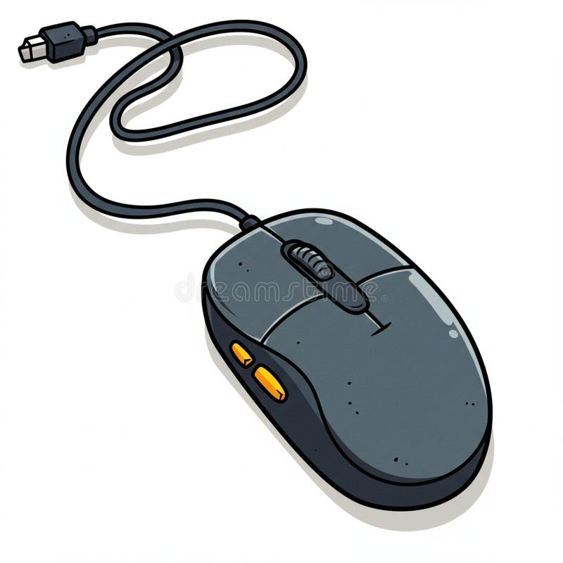 A cartoon-style drawing of a computer mouse features a simple, curved design with a royalty free illustration