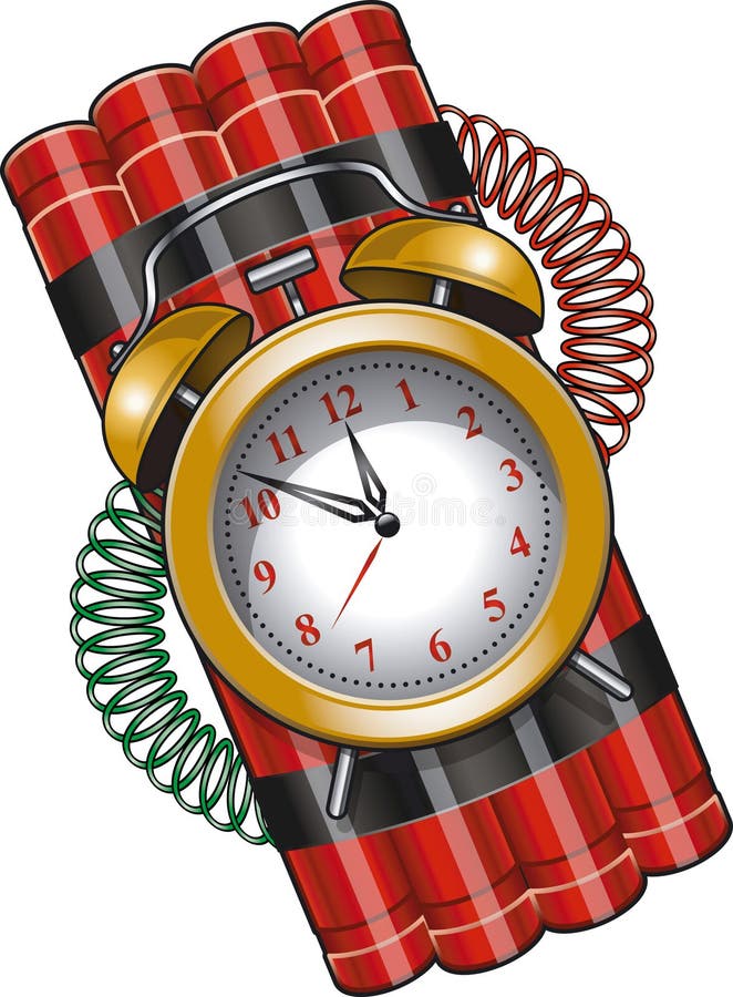 Cartoon style dynamite bomb stick with alarm clock timer royalty free illustration