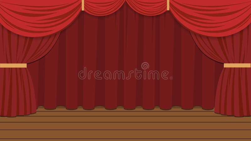 Cartoon Stage with Red Closed Curtain Stock Illustration - Illustration of  background, wooden: 133806387