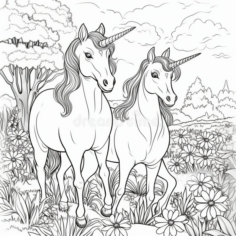 A Cartoon Style Two Unicorn Stock Illustration - Illustration of