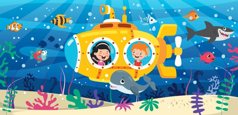 Cartoon Submarine Under The Sea