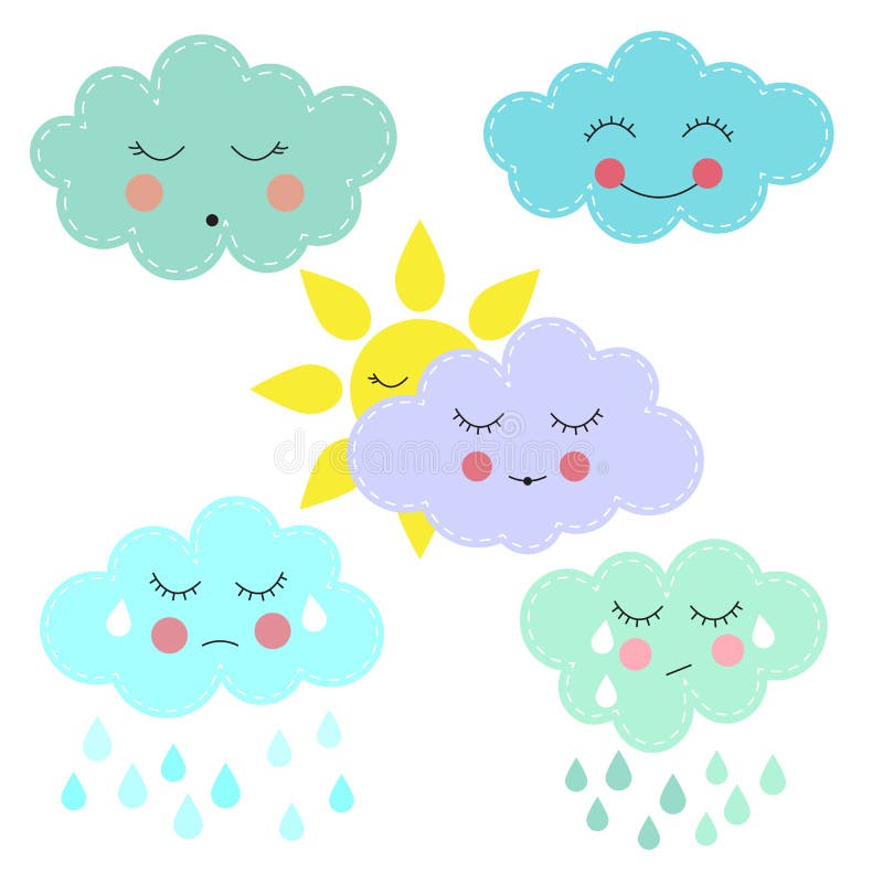 Cartoon sun and clouds royalty free illustration