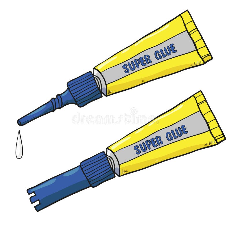 Cartoon Super Glue Tubes on White Stock Vector - Illustration of open