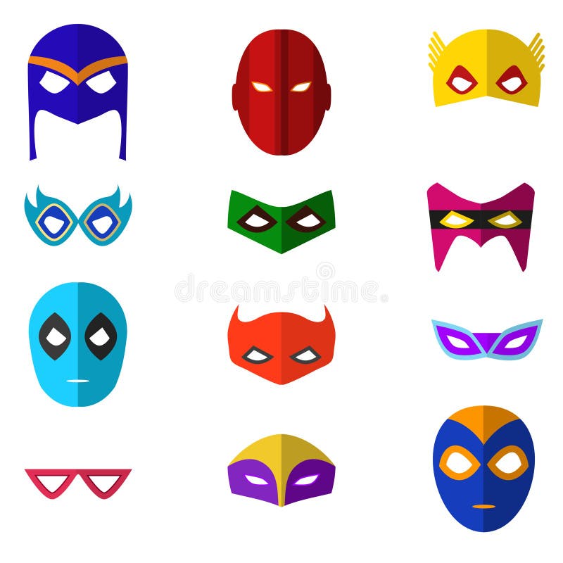 detekterbare Forbyde Numerisk Cartoon Superhero Mask Color Icons Set. Vector Stock Vector - Illustration  of hero, justice: 99673287