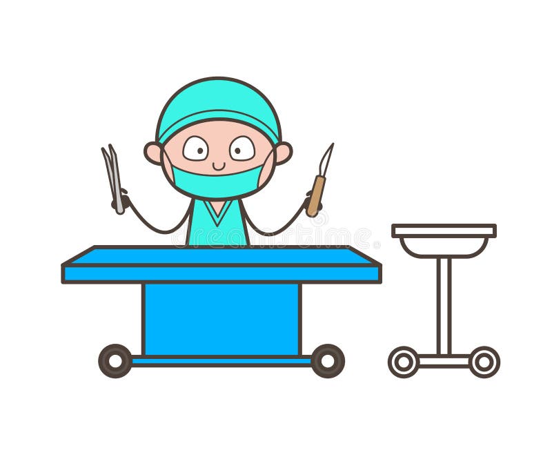Cartoon Surgeon with Medical Equipments in Operation Theater Vector ...