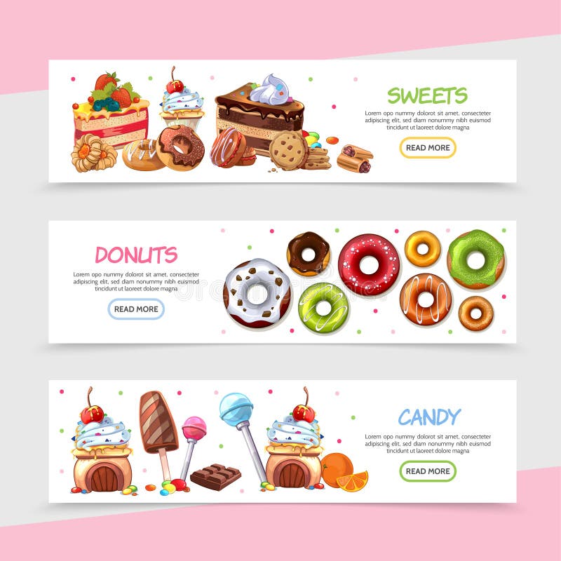 Cartoon Sweet Products Horizontal Banners royalty free illustration Cartoon Sweet Products Horizontal Banners royalty free illustration