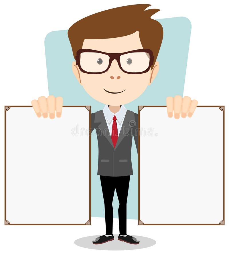 Cartoon Teacher in Glasses Holding Two Posters Stock Vector ...