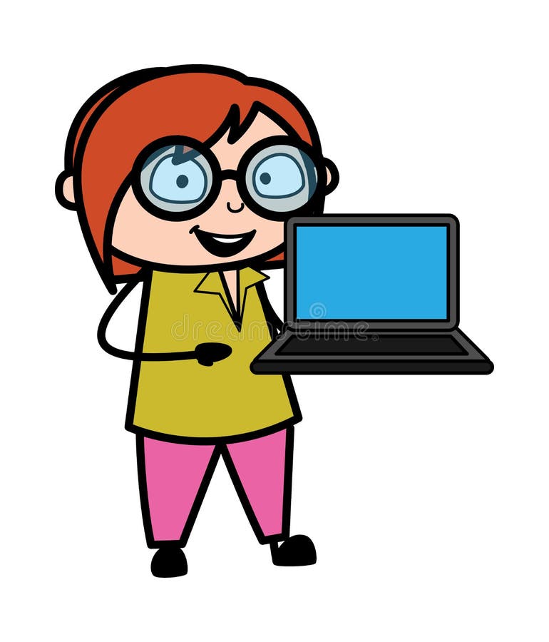 Cartoon Teacher Presentation on Laptop Stock Illustration - Illustration of  tutor, cartoon: 191432697