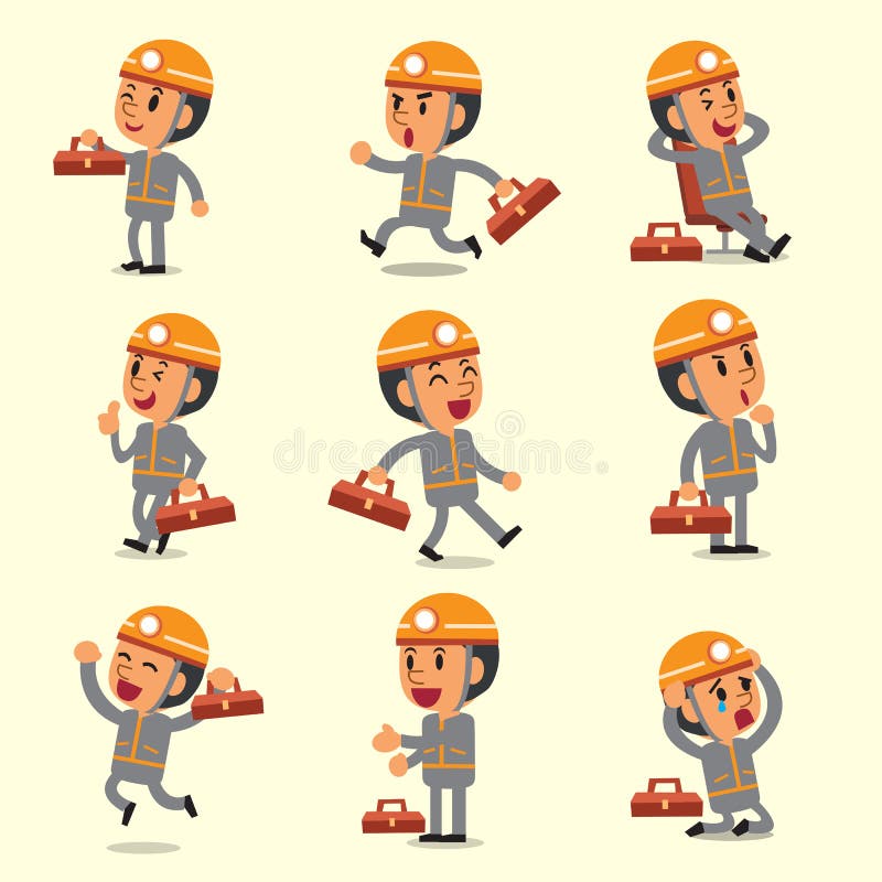 Cartoon Technician Character Poses Stock Vector Illustration of