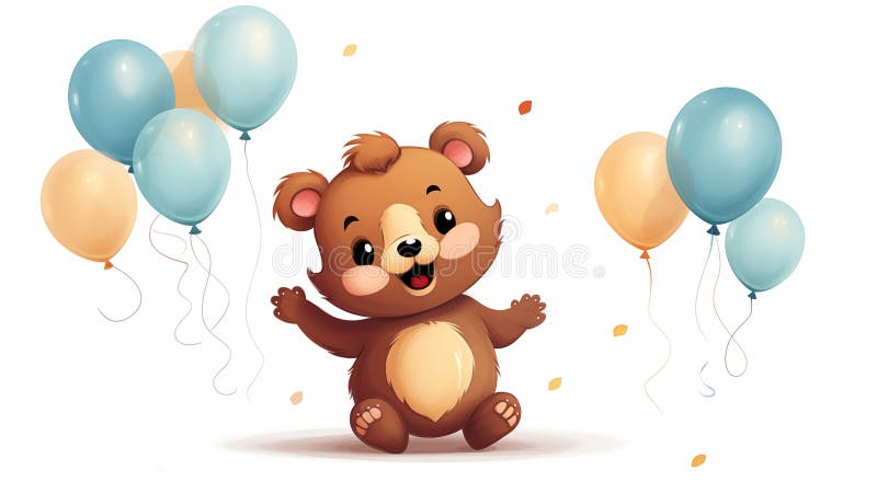 Cartoon teddy bear with balloons stock illustration