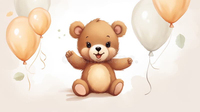 Cartoon teddy bear with balloons vector illustration