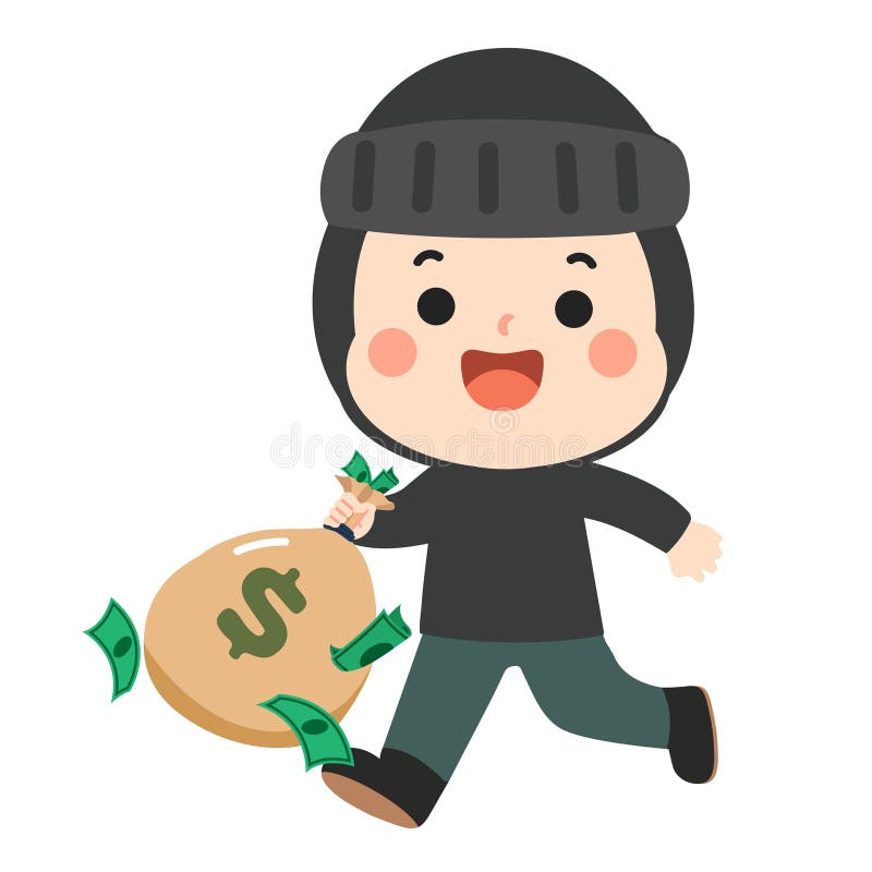 Cartoon Thief Running with Money Bag Illustration royalty free illustration