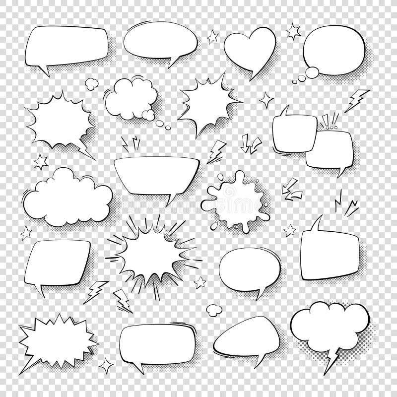 Cartoon thought bubble set. comic empty talk and speech balloons or clouds for fun discussion message vector symbols